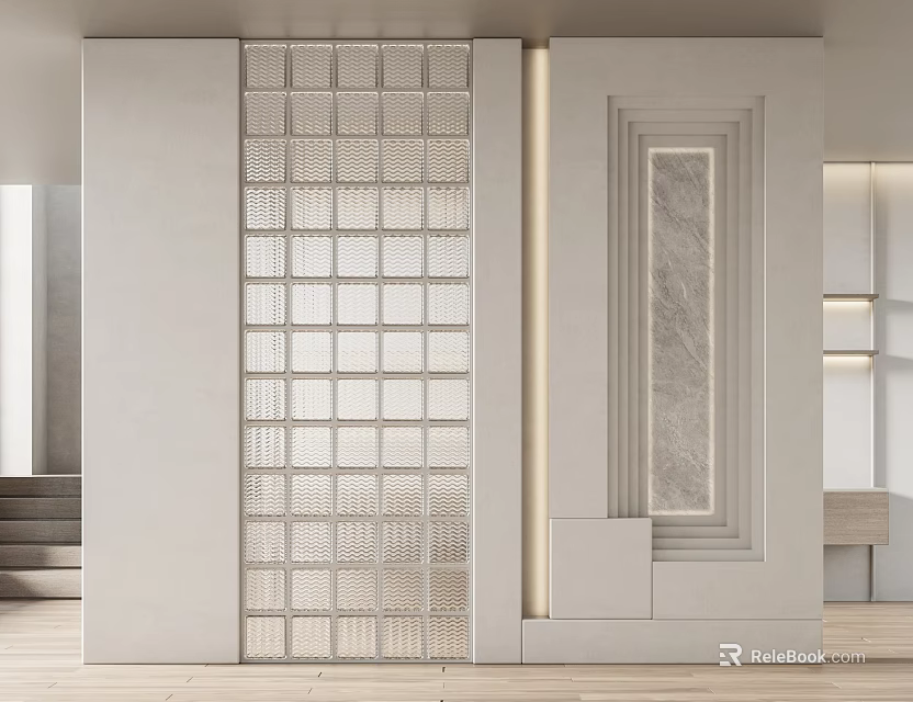 Modern Illuminated Room Divider With Grid Pattern And Marble Panel Design 3d model 
