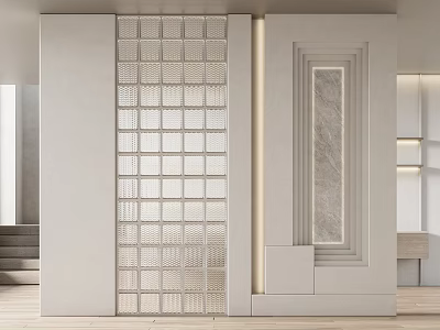 Modern Illuminated Room Divider With Grid Pattern And Marble Panel Design 3d model