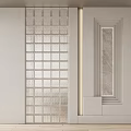Modern Illuminated Room Divider With Grid Pattern And Marble Panel Design