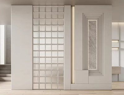 Modern Illuminated Room Divider With Grid Pattern And Marble Panel Design 3d model