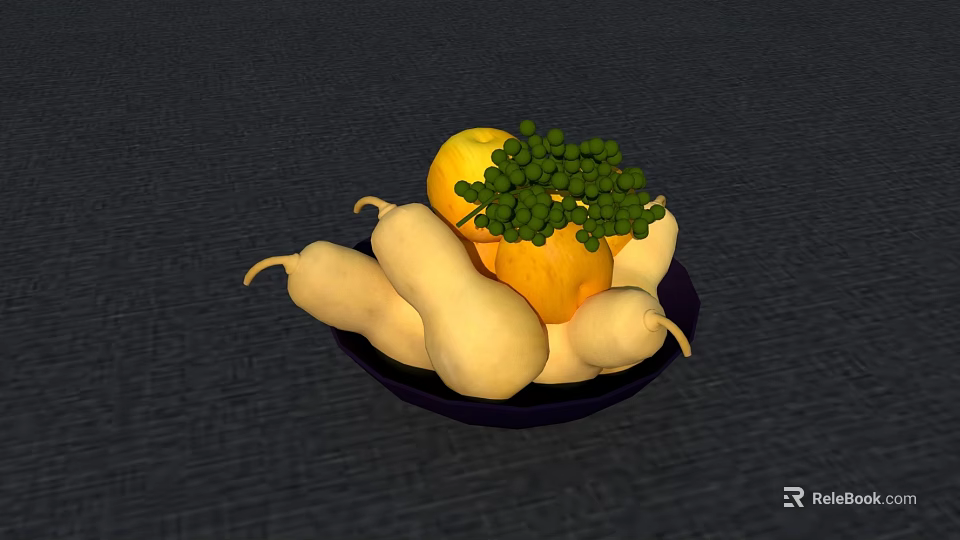 Fresh Assorted Fruits With Lemons Grapes And Pears On Black Plate 3d model 