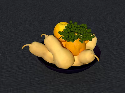 Fresh Assorted Fruits With Lemons Grapes And Pears On Black Plate 3d model