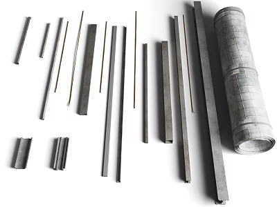 Metal Building Components With Various Shapes And Sizes For Structural Construction 3d model