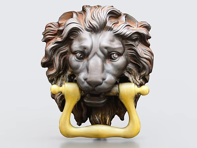Ornate Lion Head Door Knocker Brass Decorative Vintage Style Home Entry Decor 3d model