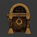 Vintage Wooden Treasure Chest With Golden Metal Accents Decorative Lock And Ornate Feet For Storage