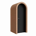 Black Swing Door Framed By Brown Brick Wall With Arched Design 3d model