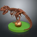 T Rex Dinosaur Skeleton Model Display on Green Base With Golden Sphere 3d model