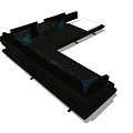 Modern Black Sectional Sofa With Blue And Patterned Cushions And Matching Coffee Table 3d model