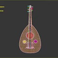 Handcrafted Wooden Lute Musical Instrument Featuring Intricate Carved Floral Patterns And Central Ornament Design