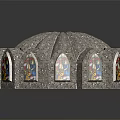 Ancient Architecture Domed Structure With Stained Glass Windows And Arched Doorway Design