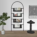 Black Curved Display Shelving In Modern Interior With Books Plants And Decor