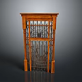 Traditional Wooden Gate With Intricate Iron Grille And Carved Frame Design