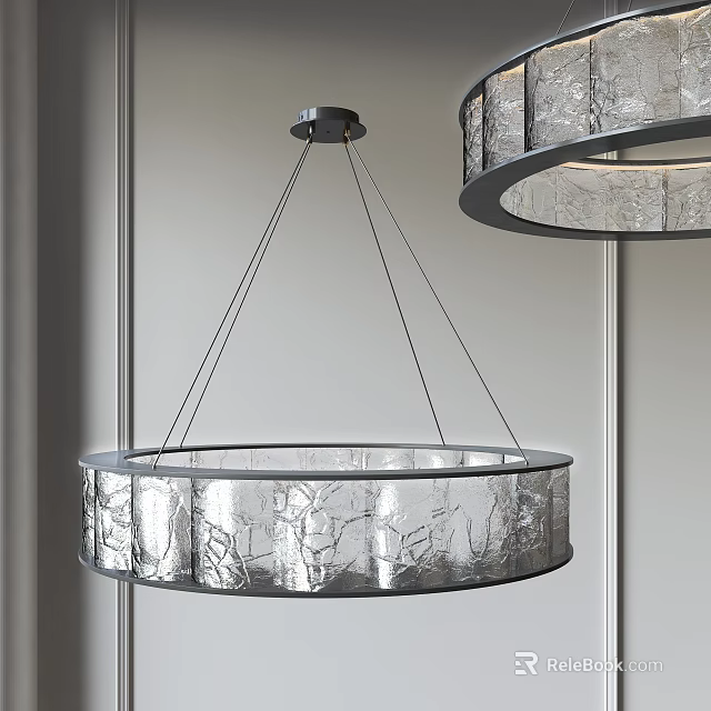 Modern Round Chandelier With Silver Cracked Glass And Metal Frame For Interior Decoration 3d model 