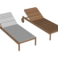 Wooden Outdoor Lounge Chair with White Cushion Adjustable Backrest and Rolling Wheels Design