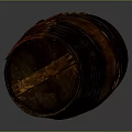 Vintage Wooden Barrel With Metal Hoops And Distressed Wooden Surface