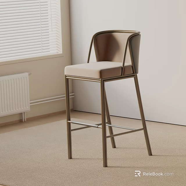 Comfortable Modern Bar Stool With Upholstered Seat Backrest And Metal Frame 3d model 