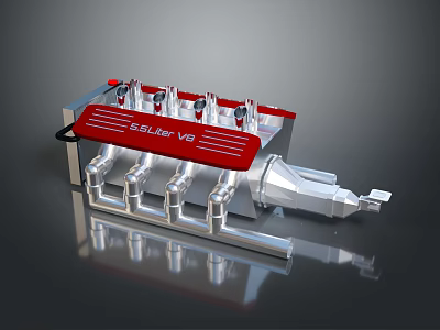 Pulsar V8 Engine With Red Cover And Metal Intake Components 3d model
