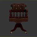 Classic Red Leather Button Tufted Armchair With Carved Wooden Frame And Wheeled Base