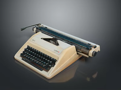 Vintage Cream Colored Typewriter With Black Keys And Metal Components On Dark Surface 3d model
