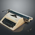 Vintage Cream Colored Typewriter With Black Keys And Metal Components On Dark Surface