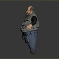 Male Character Wearing Multi Pocket Vest With ID Badge Glasses And Blue Pants Arms Outstretched