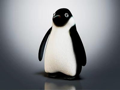 Cute Penguin With Black And White Feathers Standing On Gray Background 3d model