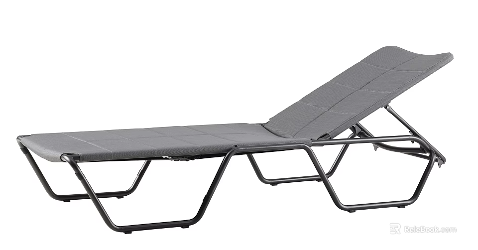 Foldable Gray Fabric Lounge Chair With Black Metal Frame For Outdoor Relaxation 3d model 