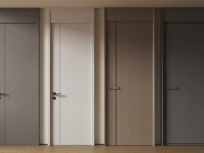 Modern Flush Doors in Various Tones with Wooden Finish and Door Handles for Interior Design 3d model