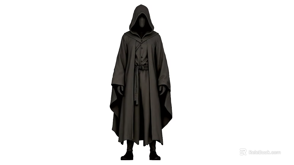 Mysterious Game Movie Character Wearing Gray Hooded Cloak And Black Boots 3d model 