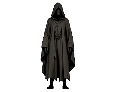 Mysterious Game Movie Character Wearing Gray Hooded Cloak And Black Boots 3d model
