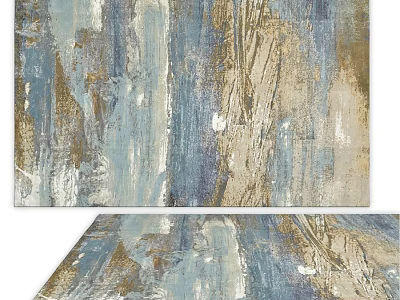 Modern Abstract Square Rug With Blue Beige Gold Textured Artistic Design For Living Room 3d model