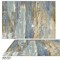 Modern Abstract Square Rug With Blue Beige Gold Textured Artistic Design For Living Room