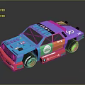 Colorful Low Poly Car With Number 28 Logos And Reflective Surface Design