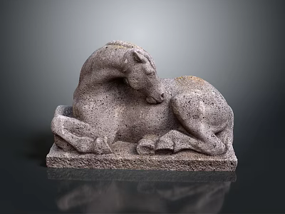 Artistic Reclining Stone Horse Sculpture With Intricate Texture And Solid Base 3d model