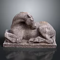 Artistic Reclining Stone Horse Sculpture With Intricate Texture And Solid Base