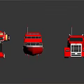 3D Rendered Red Yacht Among Red Models