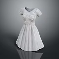 White Short Sleeve Pleated Dress With Feminine Design And Decorative Details