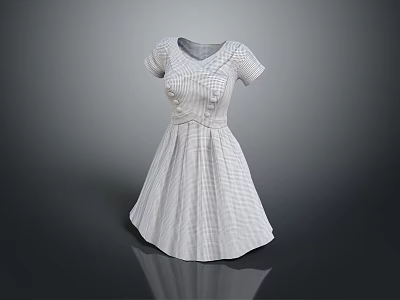 White Short Sleeve Pleated Dress With Feminine Design And Decorative Details 3d model White Short Sleeve Pleated Dress With Feminine Design And Decorative Details 3d model
