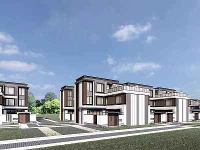 Modern Townhouse Exterior Design With Multiple Floors Balconies And Greenery 3d model