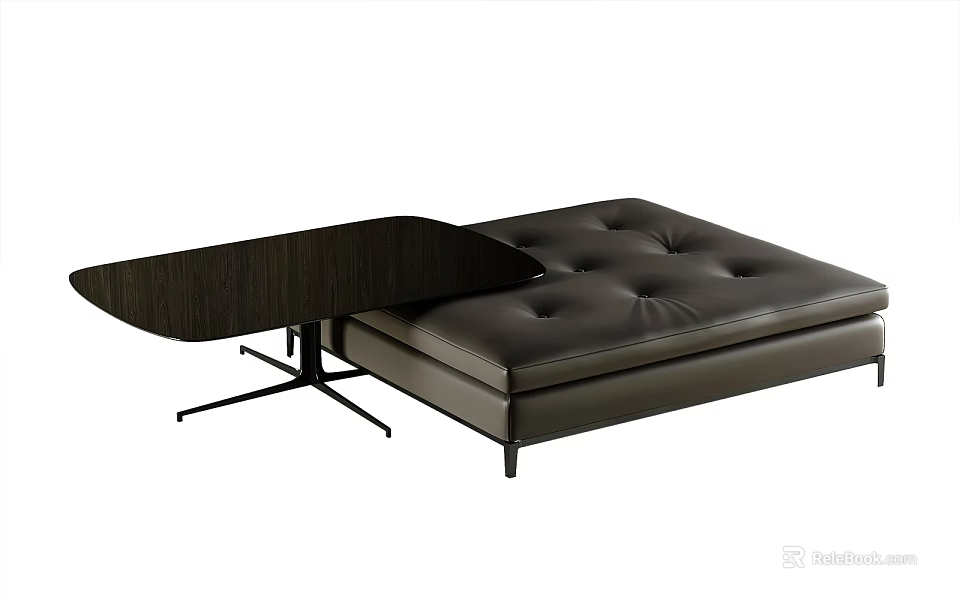 Modern Coffee Table With Leather Cushion And Metal Frame Stylish Design 3d model