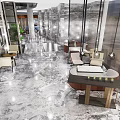 Elegant Modern Hotel Lobby With Polished Marble Floor Green Plant And Sofa Seating