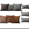Modern Decorative Pillows With Geometric Striped And Checkered Patterns In Brown Black Gray 3d model