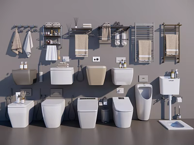 Modern Toilets With Sinks Towel Racks And Storage Shelves In Bathroom Fixtures 3d model