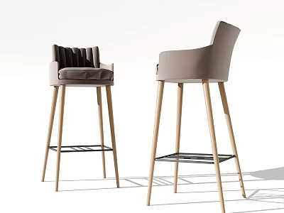 Modern Bar Stools With Wooden Legs Upholstered Seats Backrests And Footrests 3d model