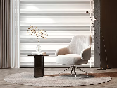 Modern Leisure Chair With Side Table Vase Floor Lamp And Roller Blinds In Cozy Living Space 3d model