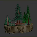 Miniature Forest Scene With Rocky Base Pine Trees Red Mushrooms And Stones