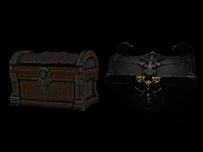Decorative Ornament Set With Wooden Chest Metal Accents And Gothic Style Decorative Tray 3d model
