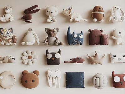 Cute Plush Stuffed Toys With Various Animal Shapes Like Rabbit Cat Bear And Owl 3d model