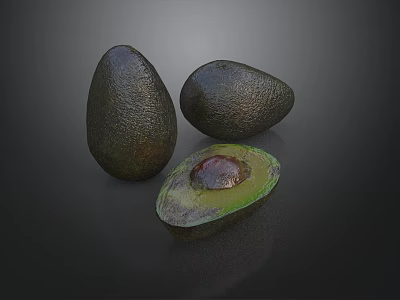 Avocado Plant Combination With Fresh Ripe Whole And Half Cut Fruits Including Seed 3d model