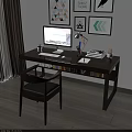 Modern Home Office Desk With Computer Lamp Books Small Plant And Decorative Paintings